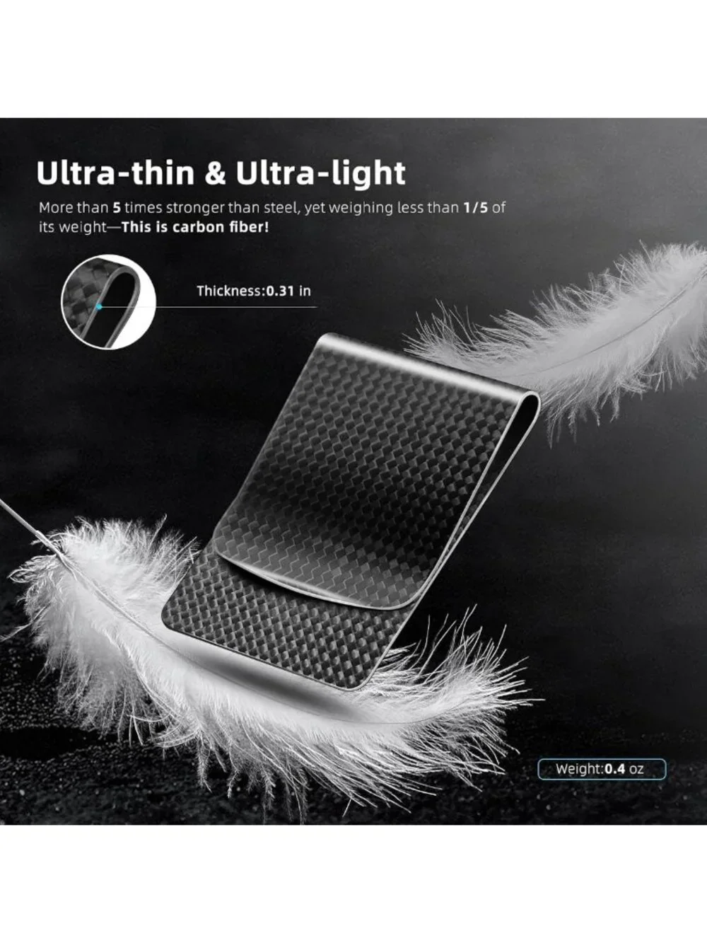 Ultra-Thin Carbon Fiber Money Clip Wallet, Slim Front Pocket Card Holder